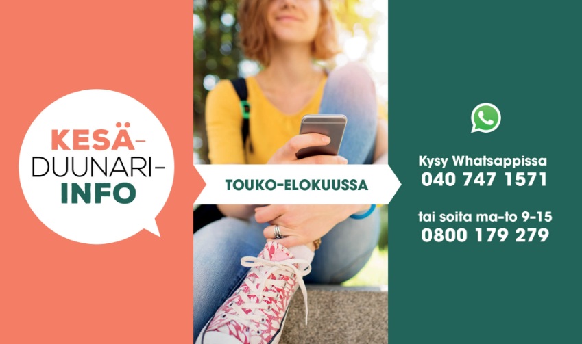 Kesäduunari-info auki 5.5.-31.8.!
